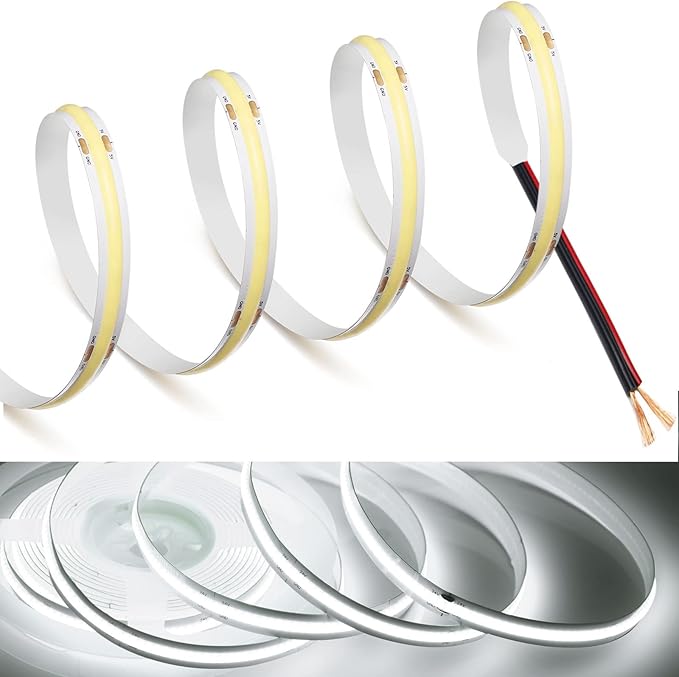 MDee】COB LED Strip Lights 6000K Cold White 8.2ft/2.5m 5V Flexible LED Tape Lights CRI 90+ 800LM/m 320LEDs/m for Indoor and Outdoor Décor（6000K Cold White8.2ft/2.5m）