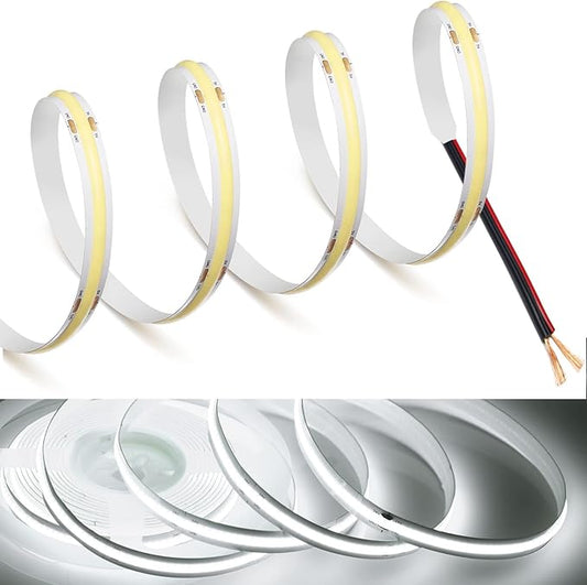 MDee】COB LED Strip Lights 6000K Cold White 6.56ft/2m 5V Flexible LED Tape Lights CRI 90+ 800LM/m 320LEDs/m for Indoor and Outdoor Décor（6000K Cold White6.56ft/2m）