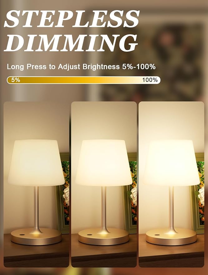 Kakanuo Champagne Gold Shower Lamp Waterproof, Rechargeable Cordless Lamp with 4000mAh Battery, Touch Dimmable Table Lamp for Outdoor, Kitchen, Bathroom, Camping, Patio, IP54