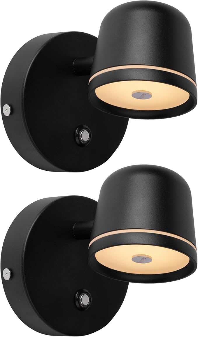 Aisilan Wall Sconce Set of 2, Hardwired Touch Dimmable Wall Light with 3 Color Temperatures, Adjustable 7W LED Wall Lamp CRI97, Modern Black Aluminum Sconce for Bedroom Bedside Hallway