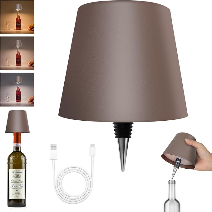 2025 New Wireless Bottle Lamp - LED Bottle Lights for Liquor & Wine Bottles, Cordless Lampshade, Whiskey Bottle Top Light, Bottle Stopper Night Light Kit, Rechargeable 3-Tone Touch-Dimmable