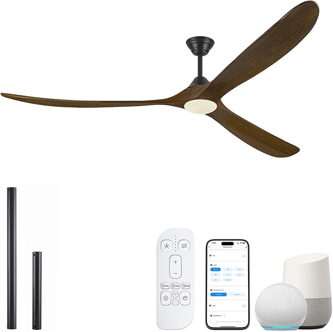 82 Inch Large Outdoor Ceiling Fans with Lights, Smart Ceiling Fan with Remote/APP/Alexa Control, Rustic Farmhouse Damp Rated Ceiling Fan for Patios Porch Garage Shop Commercial, 10746 High CFM