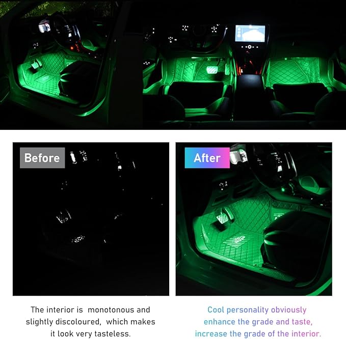 Car LED Strip Light, 24 LED RGB Auto Interior Atmosphere Lights, USB Vehicle Under Dash Ambient Night Light Strip, Interior Decorative Lamp Lighting Kit Car Accessories (Green)