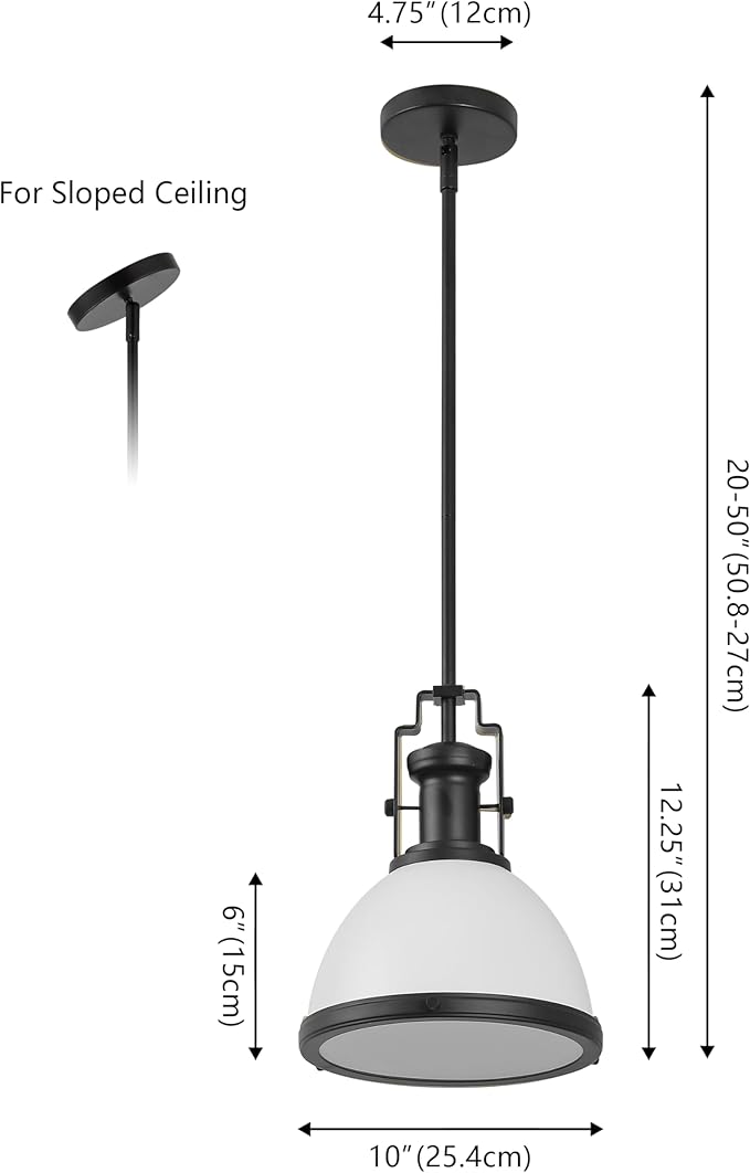 JONATHAN Y 10" Matte Black/White Modern Industrial Iron LED Dome Pendant Light, Adjustable Hanging Fixture for Kitchen Island or Entryway, Black Metal Shade, LED Bulb Included (JYL9535E)