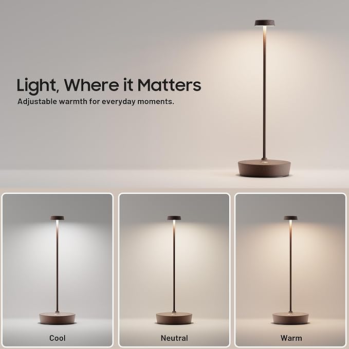 2Pack Cordless LED Table Lamp，Rechargeable Battery Desk Lamps, 3 Color Stepless Dimmable Metal Battery Table Lamps, Portable Waterproof Table Light for Indoor/Outdoor/Restaurant