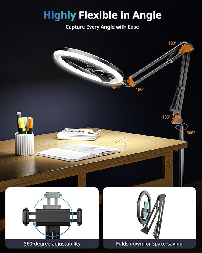 UBeesize 12" Ring Light Tripod for iPhone with Overhead Phone Mount Holder, Desk Ring Lights with Stand and Camera Mounts for Photography/Live Streaming/TikTok/YouTube Content Creation