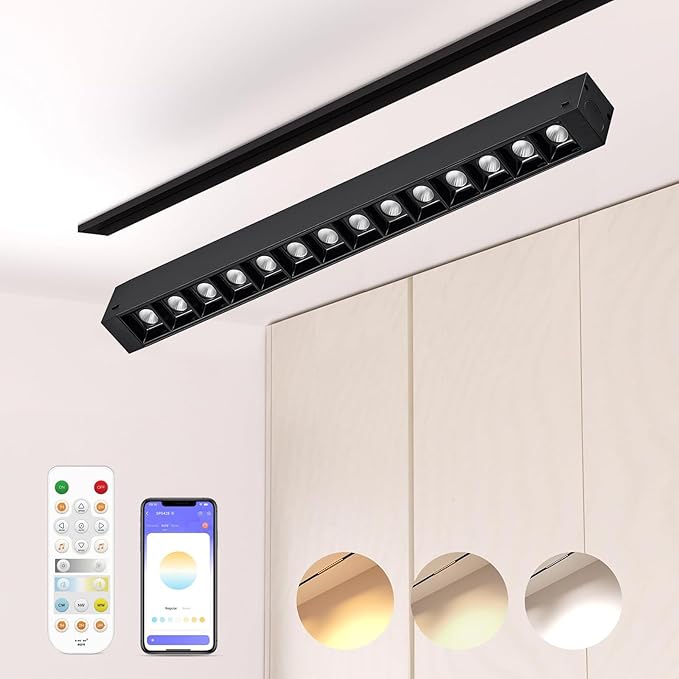 Grille Spotlight Magnetic Track Head, 24V 15W Dimmable LED Lamp for Track Lighting with APP & Remote Control, Adjustable Brightness & Color Temperature (3000K-6000K), LED Ceiling Lighting