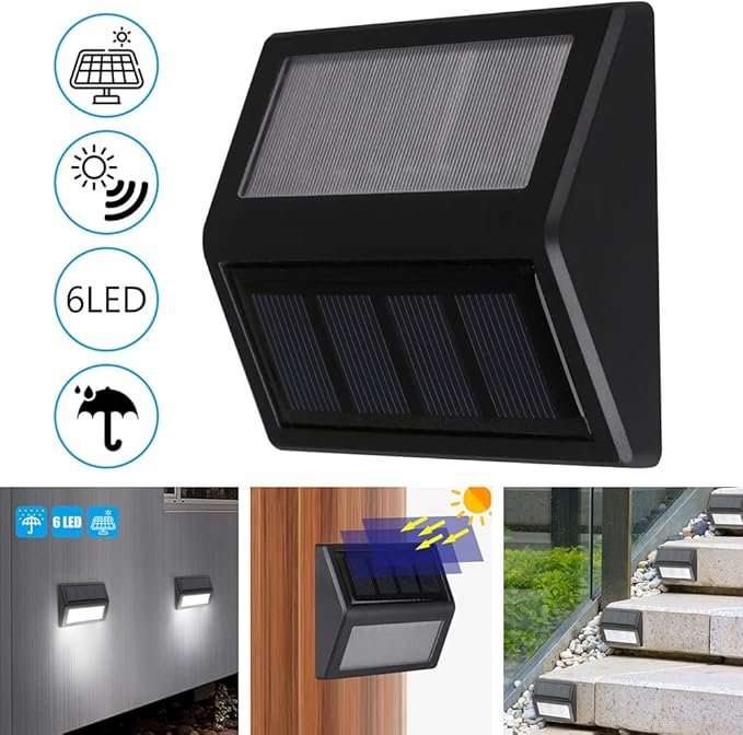 Solar Fence Lights, Waterproof Solar Outdoor Lights for Stairs Decks Steps Fences Patio Yard, LED Wall Sconce (Cool White/4 Pack)