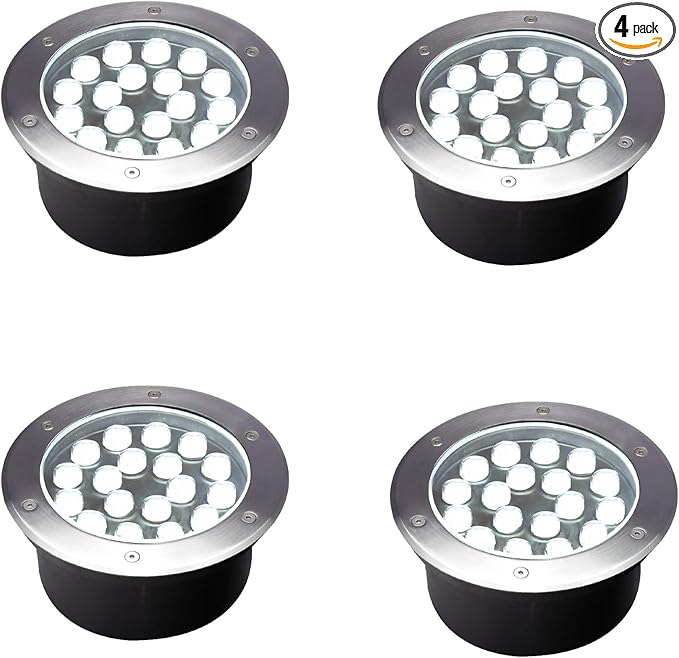 18W Outdoor In Ground Lights,Diameter 8 inches,Wired Landscape Lighting Waterproof,White 6500K,High Voltage 110V 120V Well Lights for Walkway,Driveway,Pathway,Pack of 4