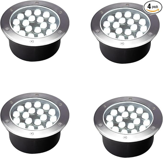 18W Outdoor In Ground Lights,Diameter 8 inches,Wired Landscape Lighting Waterproof,White 6500K,High Voltage 110V 120V Well Lights for Walkway,Driveway,Pathway,Pack of 4