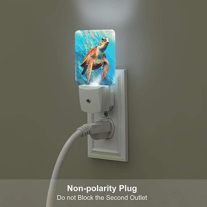 Watercolor Wild Turtle Night Light,Plug Into Wall for Boys Girls Bedroom Decorative Square Night Light Lamp 0.5w Sleep Friendly