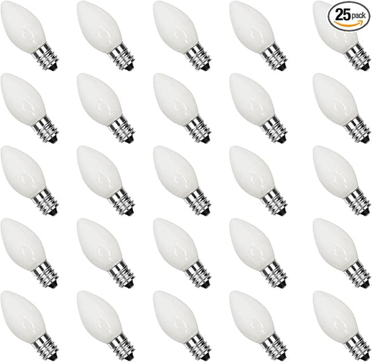GOOTHY 25 Pack C7 LED Night Light Bulb, C7 White Outdoor Christmas String Light Replacement Bulbs Waterproof, E12 LED Candelabrae Base Bulbs, 0.6 Watt Saving Enengy Chandelier Bulb