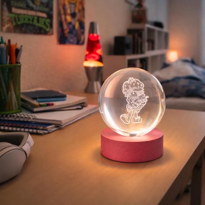 Strawberry Shortcake Globe Light Crystal Orb Lamp with Color Changing LED Glow, USB Powered Night Light with Wooden Base, Decorative Ambient Accent Light for Bedroom, Desk, Kids Room Gift