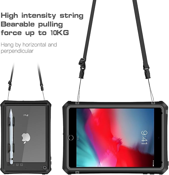 ShellBox Case for iPad mini 5/4 7.9 Inches,Full-Body Protective Bumper Case,with Pencil Holder,Rugged Folding Kickstand,Lanyard,IP68 Waterproof Dustproof Heavy Duty Shockproof Case for iPad (Black)