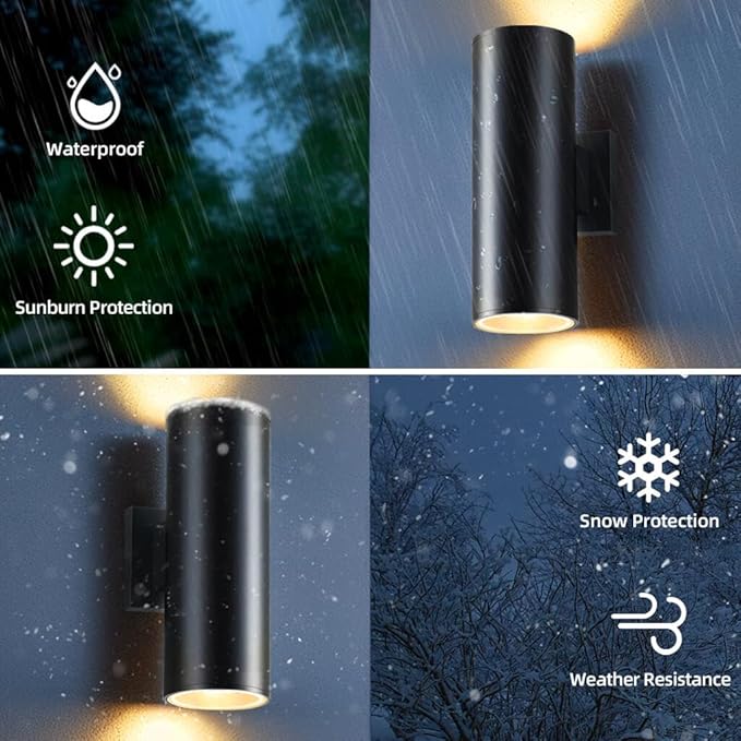 SHIMR Color Changing Outdoor Lights 2 Pack, RGB 2700K-6500K Smart Porch Lights with Remote, Cylinder Exterior Lighting Fixtures Aluminum Anti-Rust, Up and Down Lighting for House [ETL Listed]