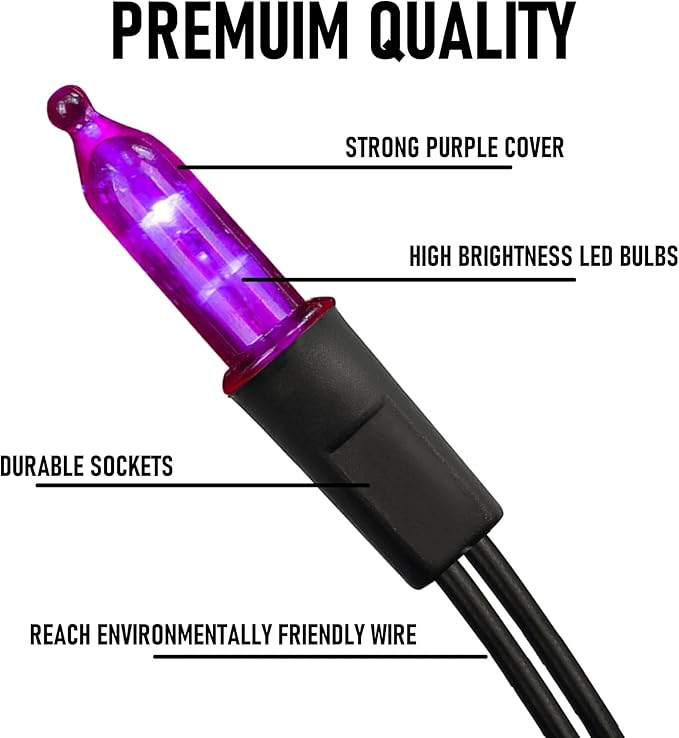 Battery Operated Halloween Lights, 50 LED 16FT Purple String Lights Outdoor, Waterproof Mini String Tree Light with 8 Modes, Halloween Decorations for Indoor Patio Garden Party Decor