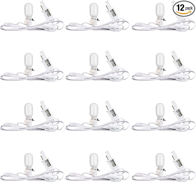 Leelosp 12 Pack Accessory Cord with 1 LED Light Bulb, 4.9 FT Christmas Village Blow Mold Light Cord E12 Clip-On Socket with Double Fuse for Halloween Pumpkin DIY Holiday Decorations