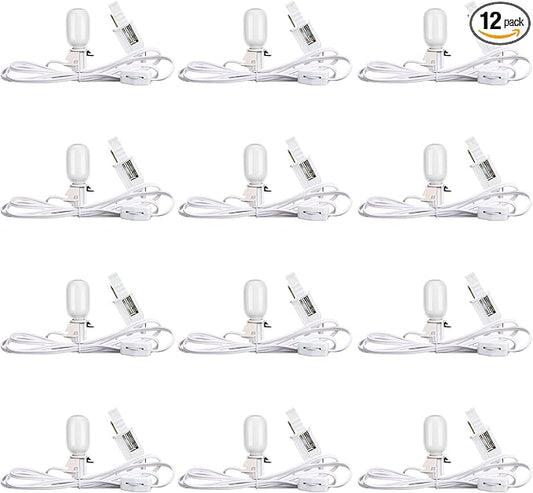 Leelosp 12 Pack Accessory Cord with 1 LED Light Bulb, 4.9 FT Christmas Village Blow Mold Light Cord E12 Clip-On Socket with Double Fuse for Halloween Pumpkin DIY Holiday Decorations