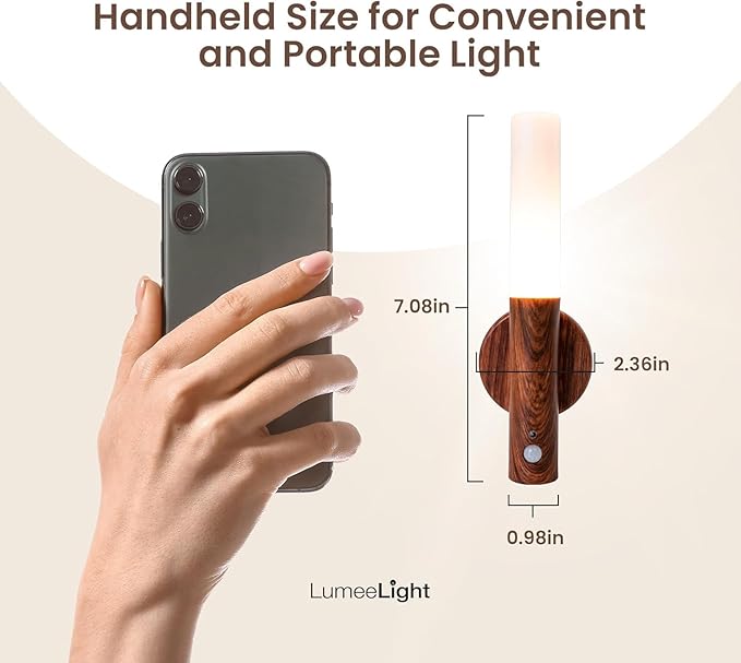 Motion Sensor Night Lights, Magnet Body Hallway Rechargeable LED Wireless Wall Sconces, Portable Decor Battery Powered Indoor Torch Lighting for Bedroom (Walnut)