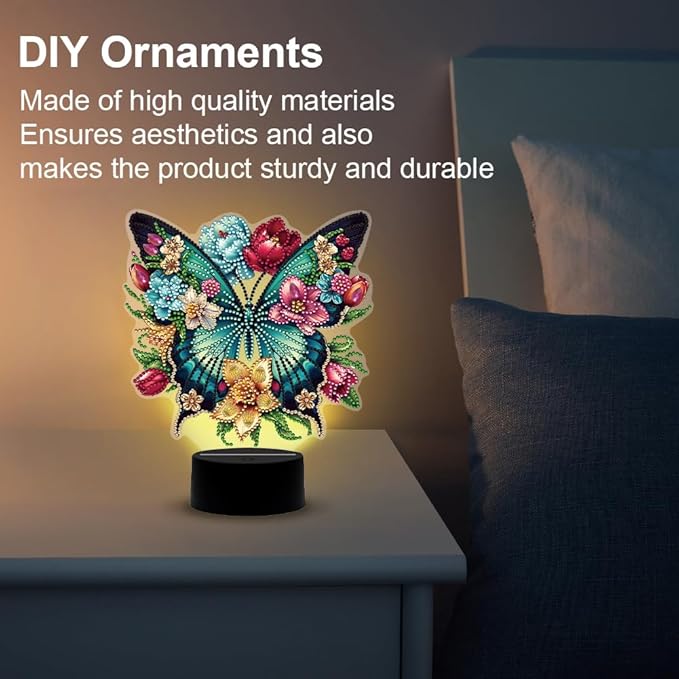 Cute Butterfly Diamond Art Painting Night Light,Diamond Art Painting Kits Desktop Touch Lamp Ornaments for Tabletop Decor Diamond Art Accessories for Adult Beginner Bedrooms Living Room