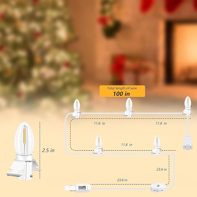 Christmas Village Light with 5 C7 LED Night Light Bulb, for Indoor Halloween Pumpkin Christmas Decorations and Crafts Village House Decor