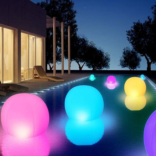 GEEDIAR Floating Pool Lights 2pcs,14" Inflatable Solar Powered Pool Light with Remote,IP68 Waterproof Swimming LED Mood Lights with 16 Color Changing Outdoor Decorations Light for Garden and Pond