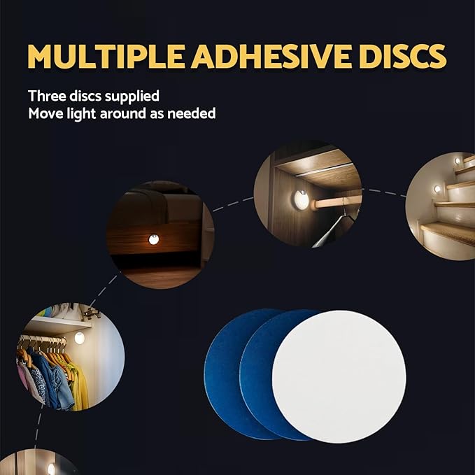 Battery Night Light, Motion Sensor Night Light Rechargeable, Magnetic Warm White LED Stick-On Closet Light, Dimmable Brightness for Stairs, Bathroom, Wall, Cruise, Cabinet, Hallway (2 Pack)
