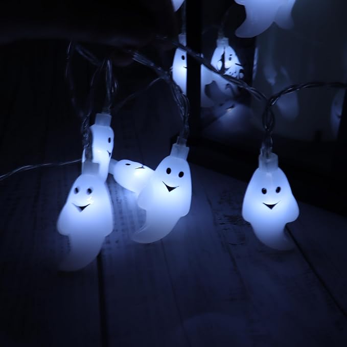 KEPATO Halloween String Lights 10Ft 20 LEDs Battery Operated Outdoor Decorations Ghost Lights for Halloween Party Decor