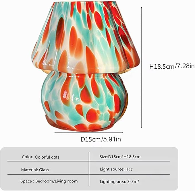 Creative Table lamp, Cute Mushroom Shape, Glass, Medieval Style, Three Lighting Modes, Suitable for bedrooms, Kitchens, Dining Rooms, Living Rooms, and Bookshelf Decoration (Style B)