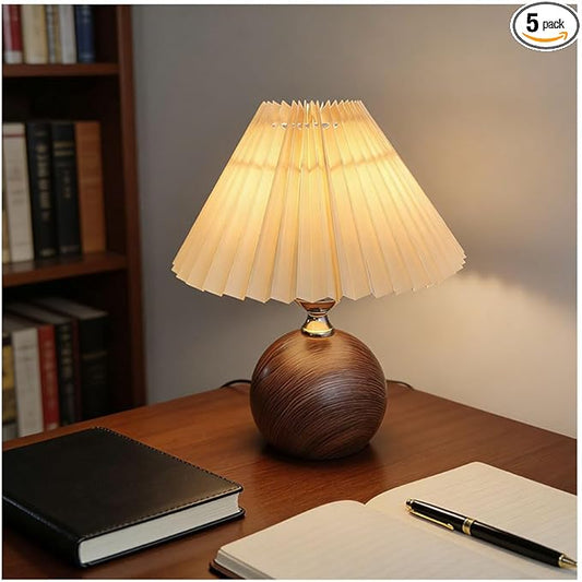 9.4" Wx11.4 H 3Color Temperature Adjustable Modern Table Lamp | Small Lampshade with Warm Light | Mini Lamp for Coffee Table, Bedside & Kitchen | Cute Pleated Fabric Shade, Walnut Brown Bulb Included