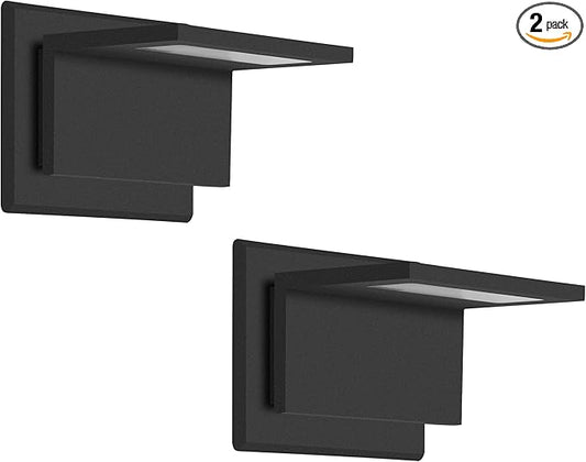 Outdoor Wall Light LED Lamp Modern Wall Sconce Lighting Lantern Fixture Waterproof Black Aluminum Lights for Porch Front Door Garden Yard Patio 680Lm 3000K 2 Pack