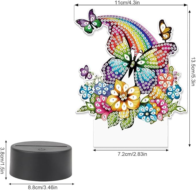 Rainbow Butterfly Diamond Art Painting Night Light,Diamond Art Painting Kits Desktop Touch Lamp Ornaments for Tabletop Decor Diamond Art Accessories for Adult Beginner Bedrooms Living Room