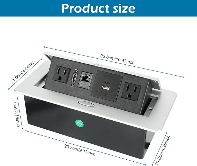 Table Pop Up Outlet,Automatic Pop up Strip Center countertop Socket Recessed Multimedia Strip Socket & USB+ 2AC+ LAN Network Connection Box Desktop HDMI for Conference Desk, Office, Hotel(Silver-2)