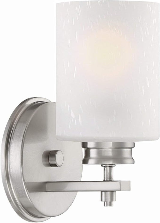Kira Home Phoebe 8" Modern Wall Sconce/Vanity Light + Frosted Seeded Glass Shade, Brushed Nickel Finish