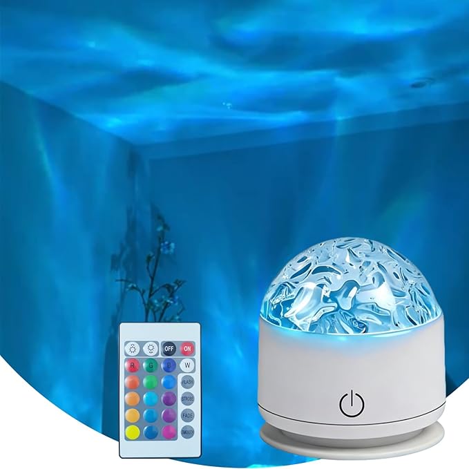 Ocean Lamp Water Light Projector - Water Ripple Projector Light Cube Aurora Northern Lights Wave Ripple Night Light for Bedroom (Circle)