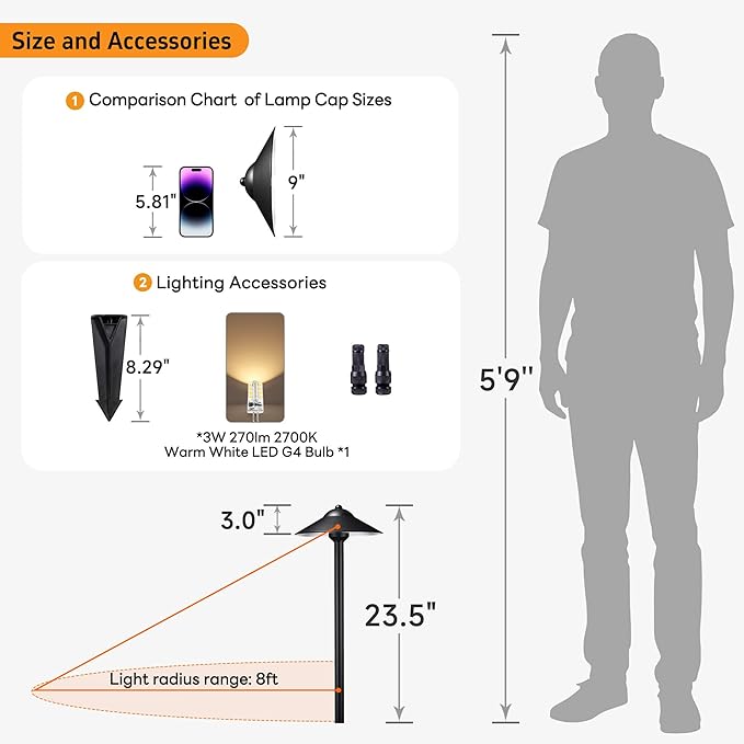 Gardenreet Brass Low Voltage Landscape Lighting - 12V LED Path Light IP65 Waterproof, Pathway Outside Lights for Yard Walkway Garden with 3W 2700K Warm White G4 Replaceable Bulb (12 Pack)
