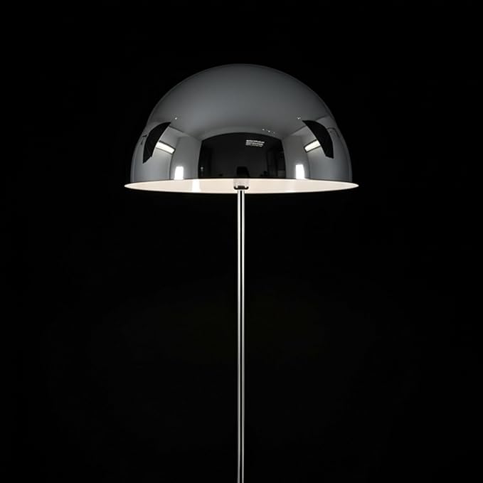 Brightech ONO Mushroom Floor Lamp - Modern LED Standing Lamp for Living Room, Bedroom - Color Changing LED Bulb, Metal Dome Lamp Shade - Contemporary Metallic Sculptural Design - Chrome