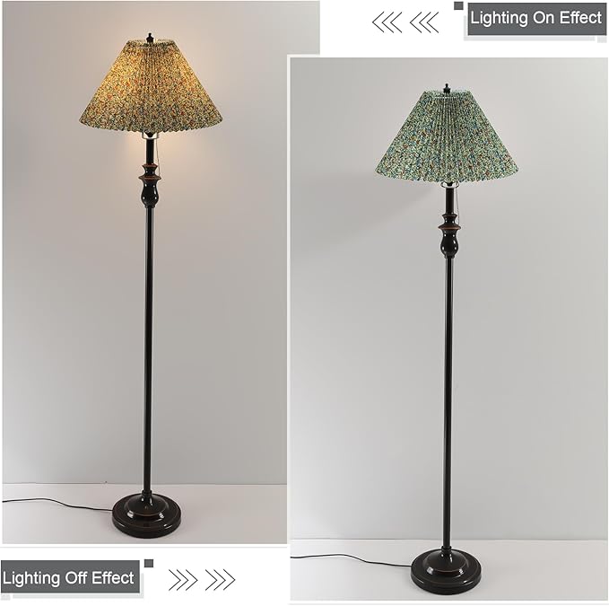 Pleated Lamp Shade for Arc/Arched Table Lamp/Floor Lamps Replacement spider lampshade-Floral Print 5.9"Top X 16.5"Bottom X 11"High-Floral Print