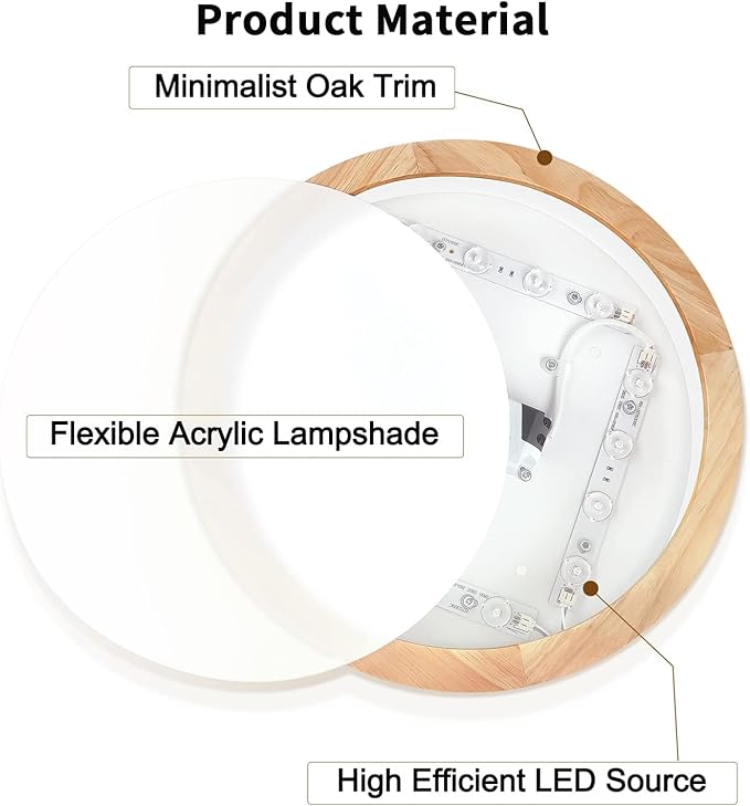 Led Ceiling Light Flush Mount: 12 Inch 24W Wood Bedroom Light Fixture with Round Modern Flat Overhead Minimalist Ceiling Lamps for Kitchen Hallway Laundry Natural White 4500K, Not Dimmable