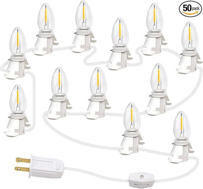 for Christmas Village Houses Craft Decoration LED Light Bulb C7 Cord Clip Lights Christmas Cabin Accessory Cord with 12 Bulb