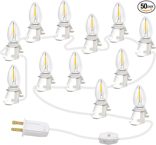 for Christmas Village Houses Craft Decoration LED Light Bulb C7 Cord Clip Lights Christmas Cabin Accessory Cord with 12 Bulb