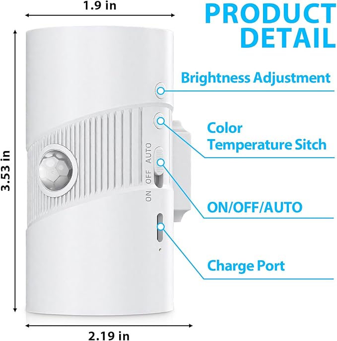 Night Light with Motion Sensor, Rechargeable Color Changing LED Night Lights Stick-on Magnet, 0-100LM Adjustable Brightness Nightlights for Toilet Hallway Bedroom Stairway (Warm)