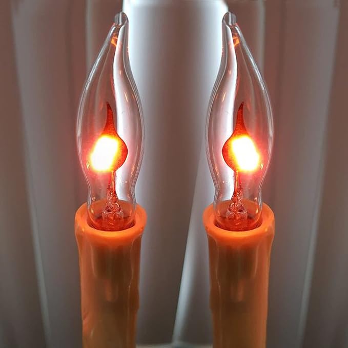Halloween Flickering Light Bulbs 12 Pack, C18 Flickering Flame Light Bulbs E12 Candle Base for Halloween Candelabra Window Candle Lamp Halloween Replacement Bulbs