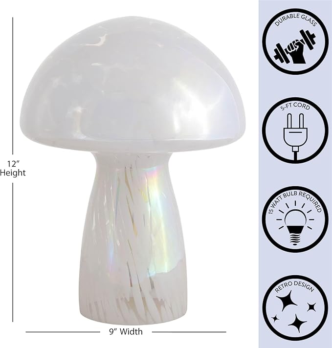 Urban Lifestyle 12" Iridescent Tortoise Glass Mushroom Lamp, Modern Retro Table Lamp for Bedroom, Living Room, or Office Décor