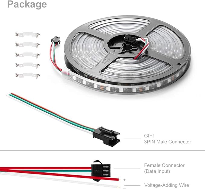 BTF-LIGHTING WS2811 IC=RGB+IC Addressable Dream Color LED Strip 16.4FT 60LEDs/m 20Pixels/m IP67 Waterproof Black PCB Flexible DC12V Chasing Effect for Home Indoor Decor(No Adapter or Controller)