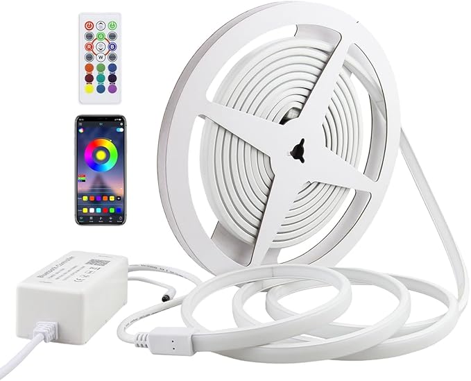 Aclorol 20FT COB RGB LED Strip Light Music Sync AC 110V COB LED Strip Light Outdoor Waterproof IP67 Dimmable Flexible Rope Lights Super Bright 2520 LEDs for Patio Home Party Commercial Decoration