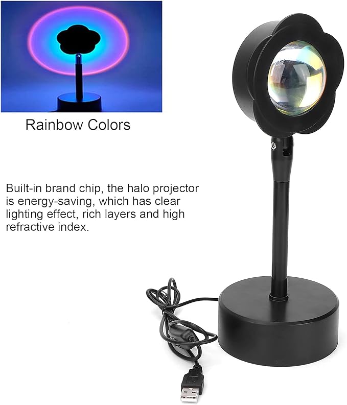 Sunset Projection Lamp, LED Atmosphere Light with 180 Degree Rotation, High Saturation Soft Beam Rainbow Halo Projector for Room Decor Photography Studio (Rainbow)