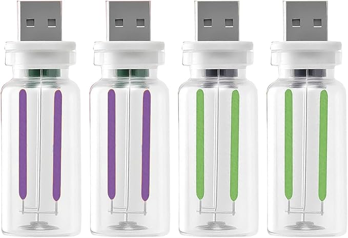 4 PCS Car USB Lights, Portable Plug-in Retro Car Interior Ambient Lights, Mini Touch Dimmable Glass Bottle LED Bulb, 2 Red and 2 Blue for Vehicle, Bedroom, Camping, PC (2Green&2Purple)