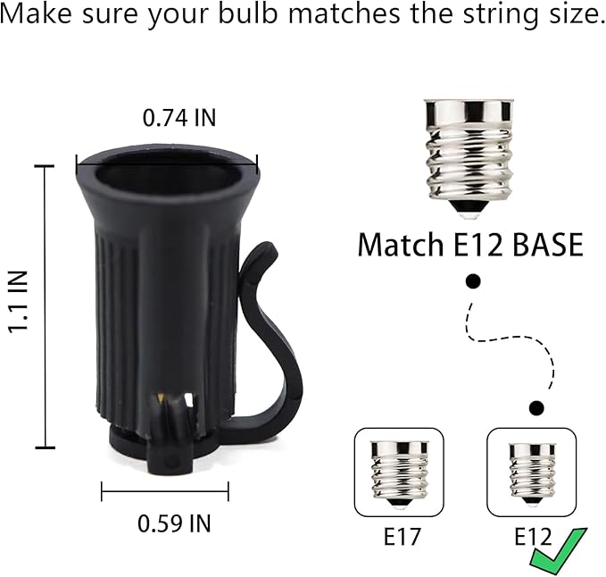 C7 Black Sockets String - 25FT 12" Spacing - Outdoor Christmas Stringer Set