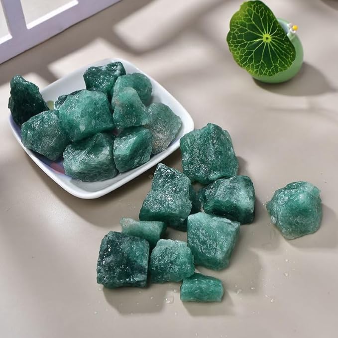 Zenkeeper 1Lb Green Strawberry Crystal Rocks Raw Stones for Tumbling, Green Strawberry Crystals Bulk Rough Gemstone for Jewelry Making, Healing, Meditation, Sculpture